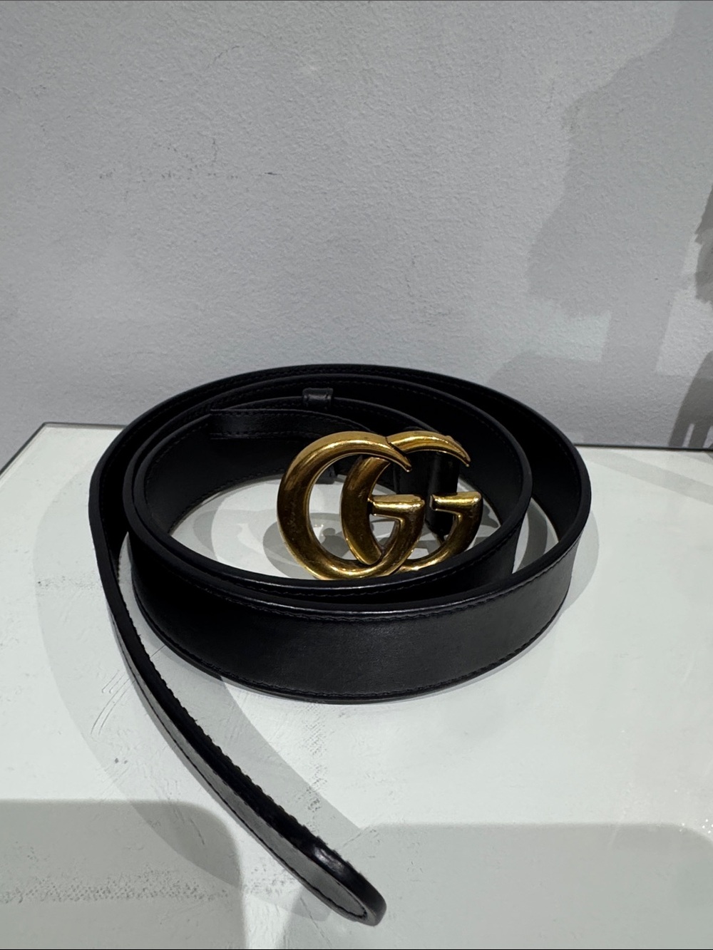 Authentic Gucci Black Leather Belt with Gold Buckle